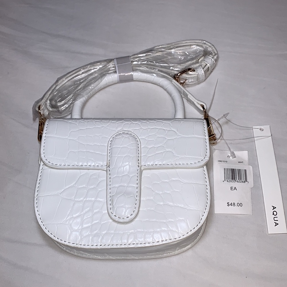 AQUA white croc-embossed small crossbody. Bloomingdale’s Exlusive - Picture 2 of 10